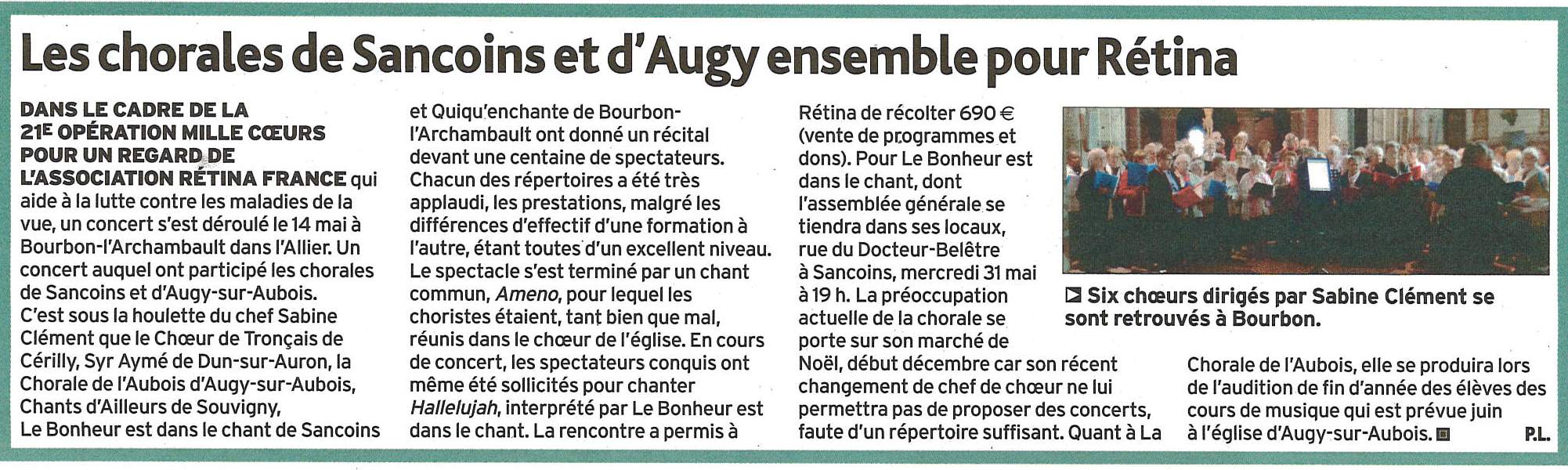 Article de presse L`Echo du Berry 18 mai 2017 - Rétina Bourbon